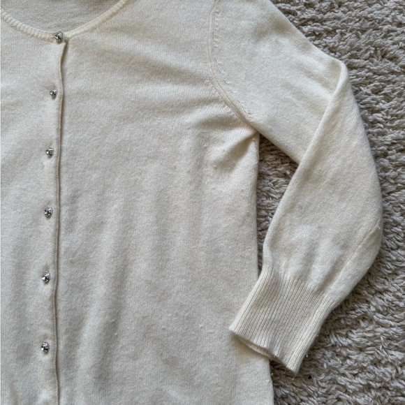 Vintage Express Cream Angora & Wool Blend Cardigan sweater  Rhinestone Buttons - Picture 4 of 7